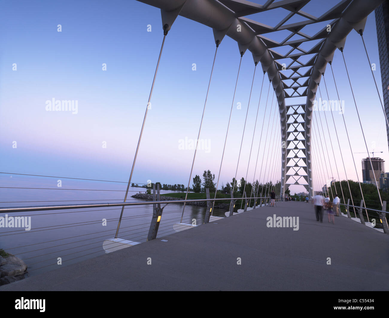 License available at MaximImages.com The Humber River Arch Bridge in Toronto during sunset also known as the Humber Bay Gateway Bridge. Canada Stock Photo