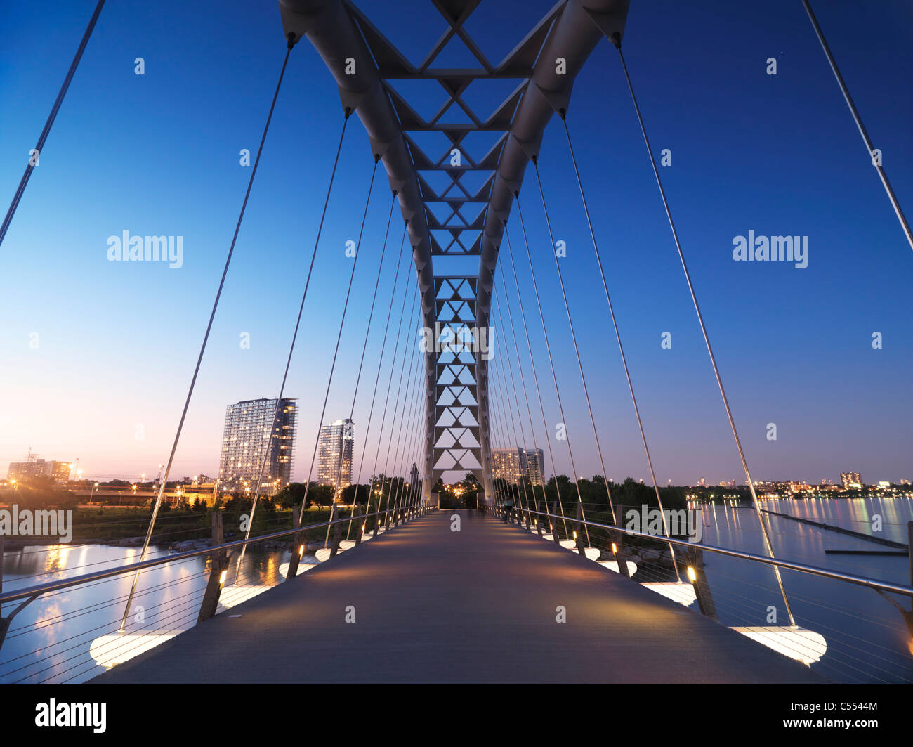 The Humber River Arch Bridge in Toronto during sunset also known as the Humber Bay Arch Bridge or the Gateway Bridge. Canada Stock Photo
