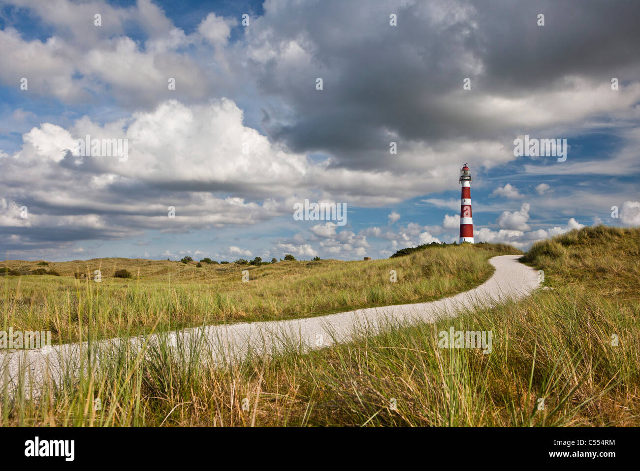 Holland, Hollum, Ameland Island, Wadden Sea Islands. Unesco World Heritage Site. Lighthouse. Stock Photo
