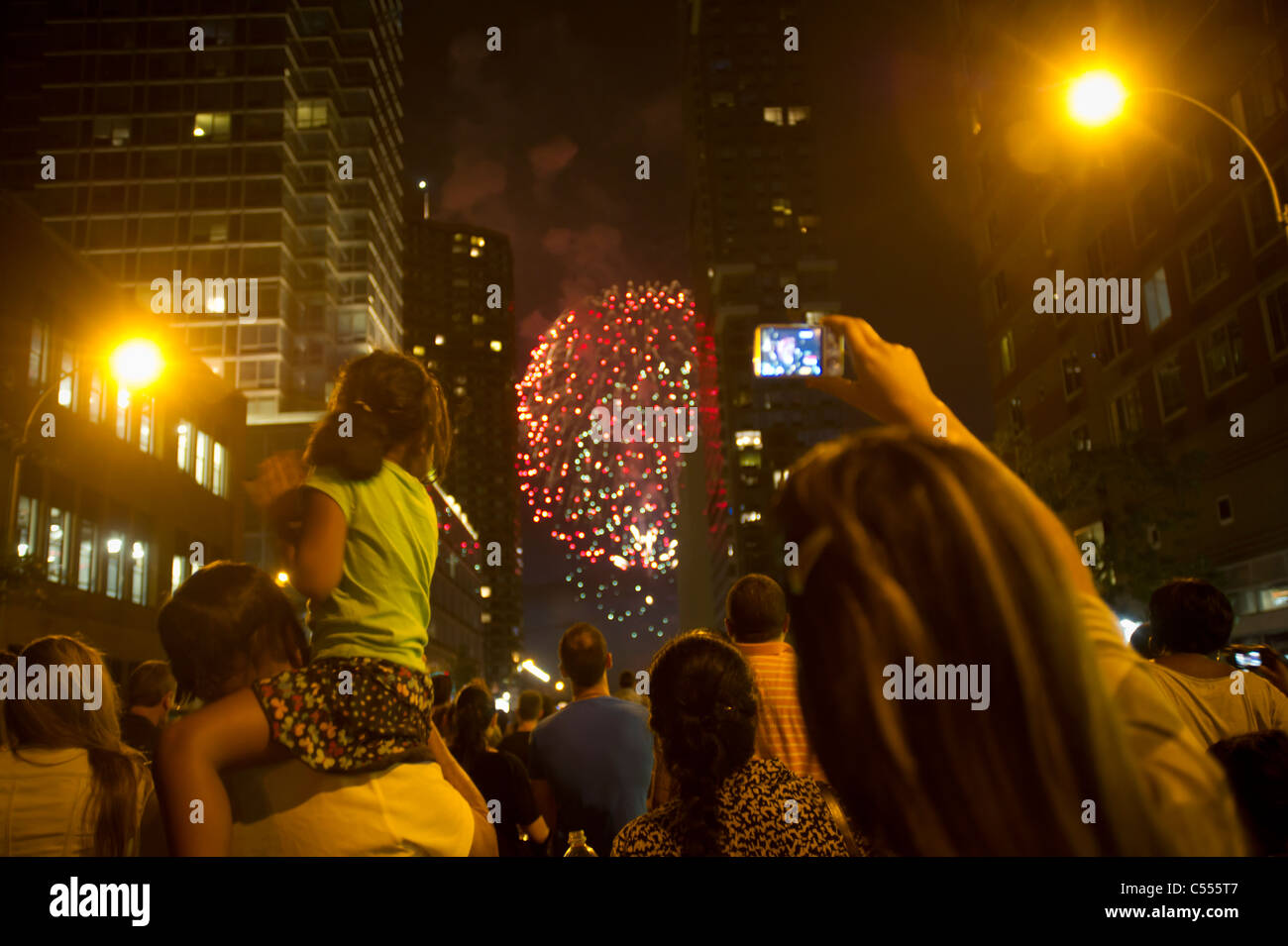 35th annual Macy's Fourth of July fireworks display above the Hudson River Stock Photo