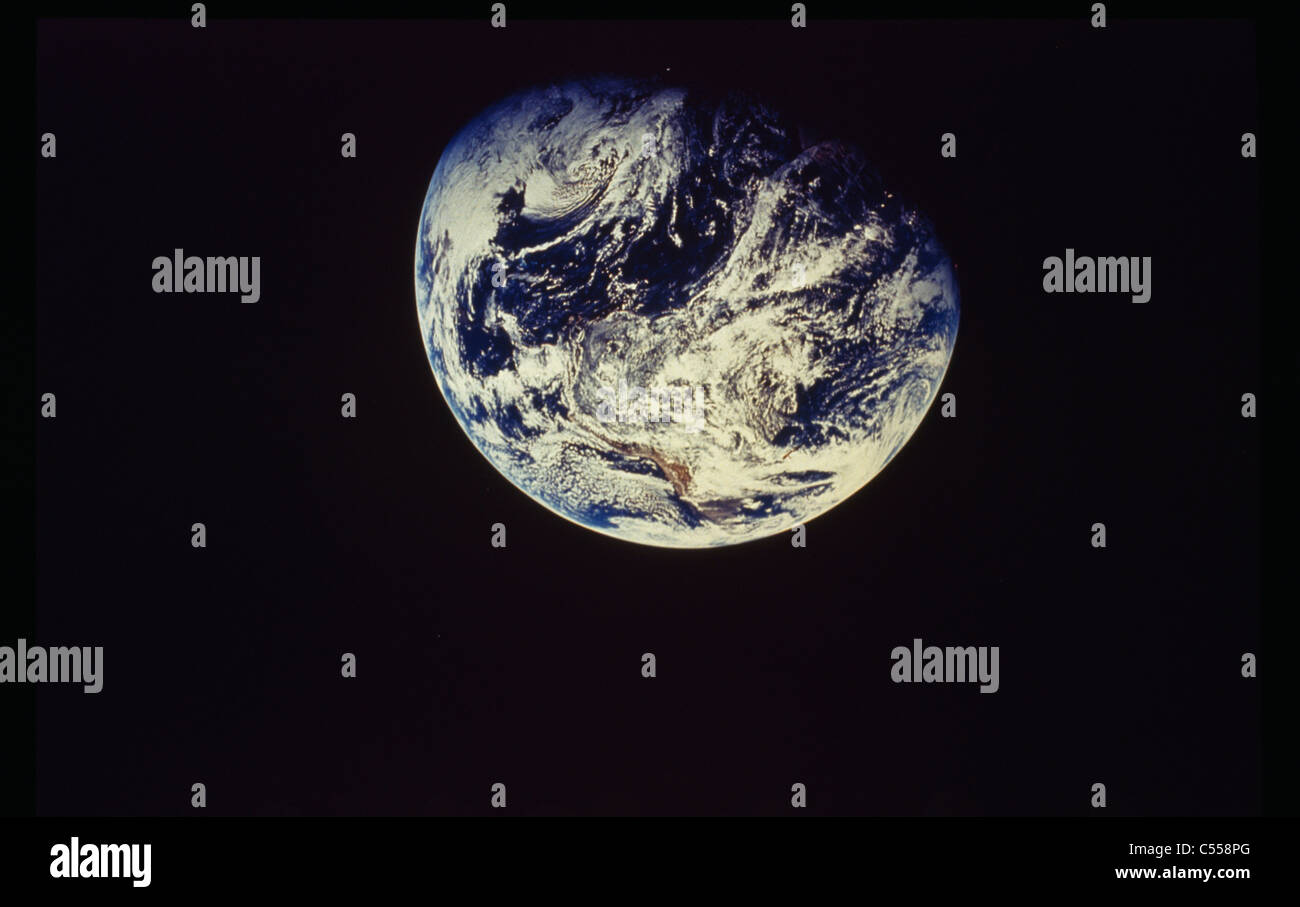 Earth as photographed by Apollo 16 astronauts during Earth-Moon Round Trip Stock Photo