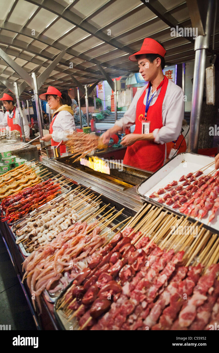 Seafood at a market stall, Donghuamen Night Market, Wangfujing, Dongcheng District, Beijing, China Stock Photo