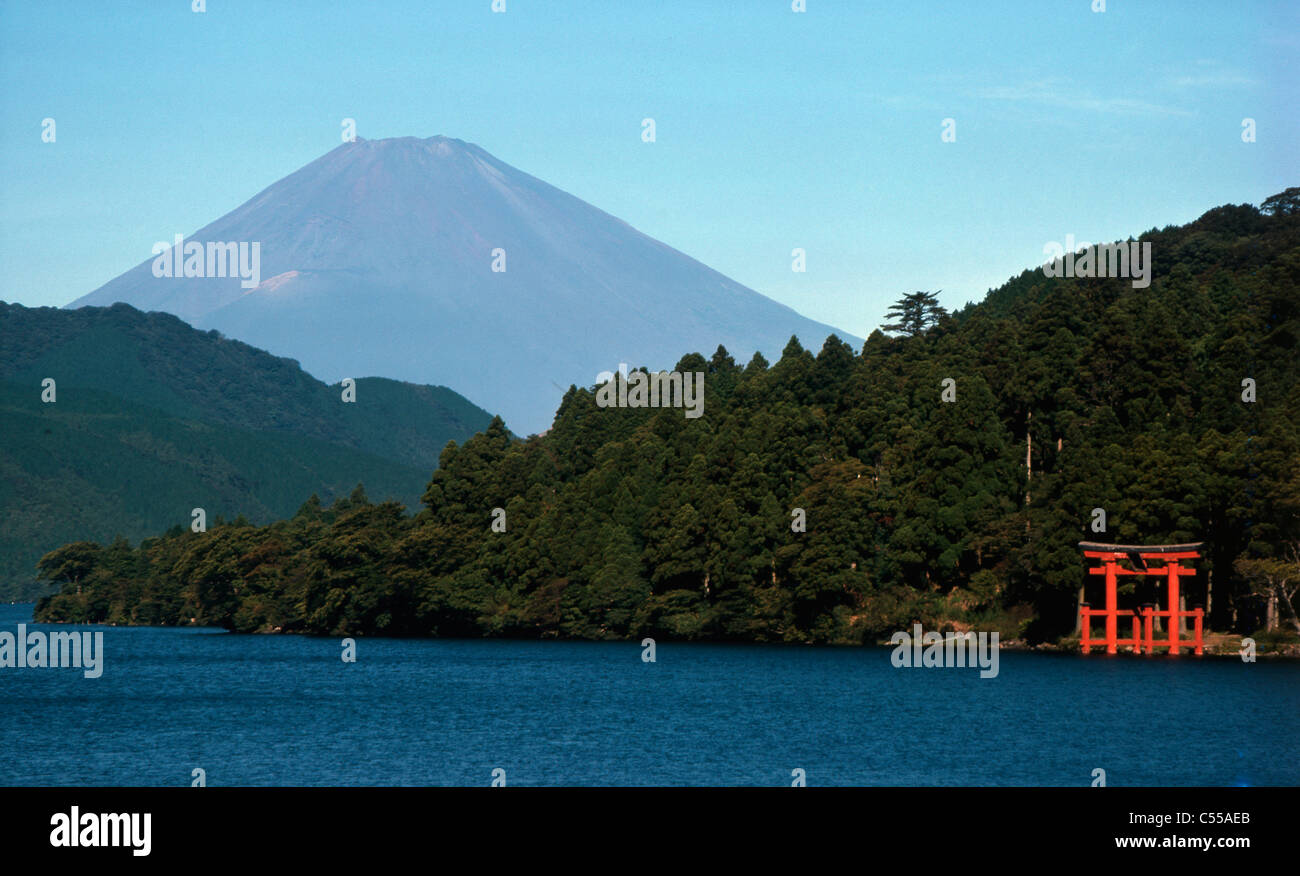 Japan, Hakone, Lake Ashi and Mount Fuji Stock Photo