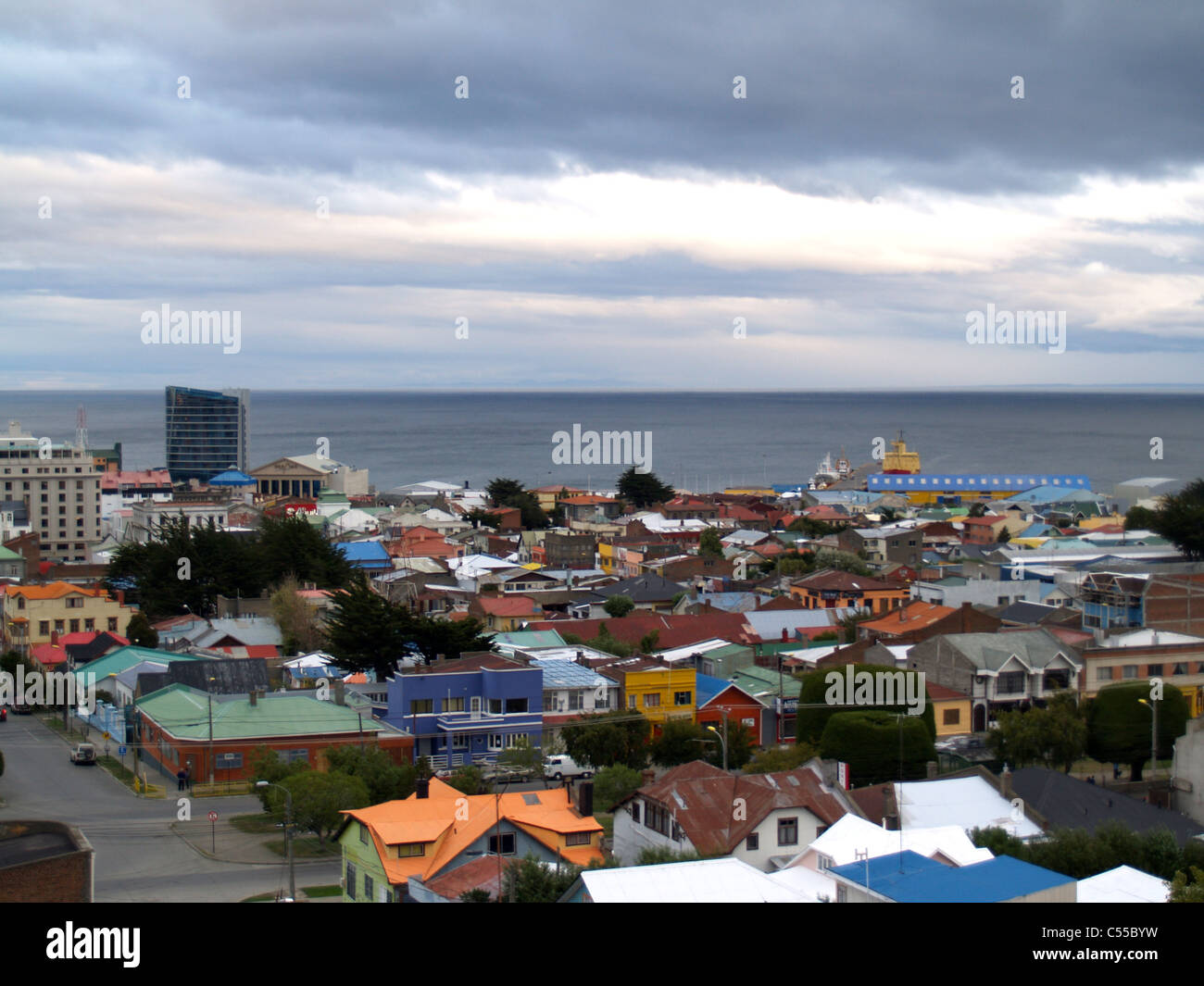 Overview of Puntas Arenas from mirador, Chile Stock Photo