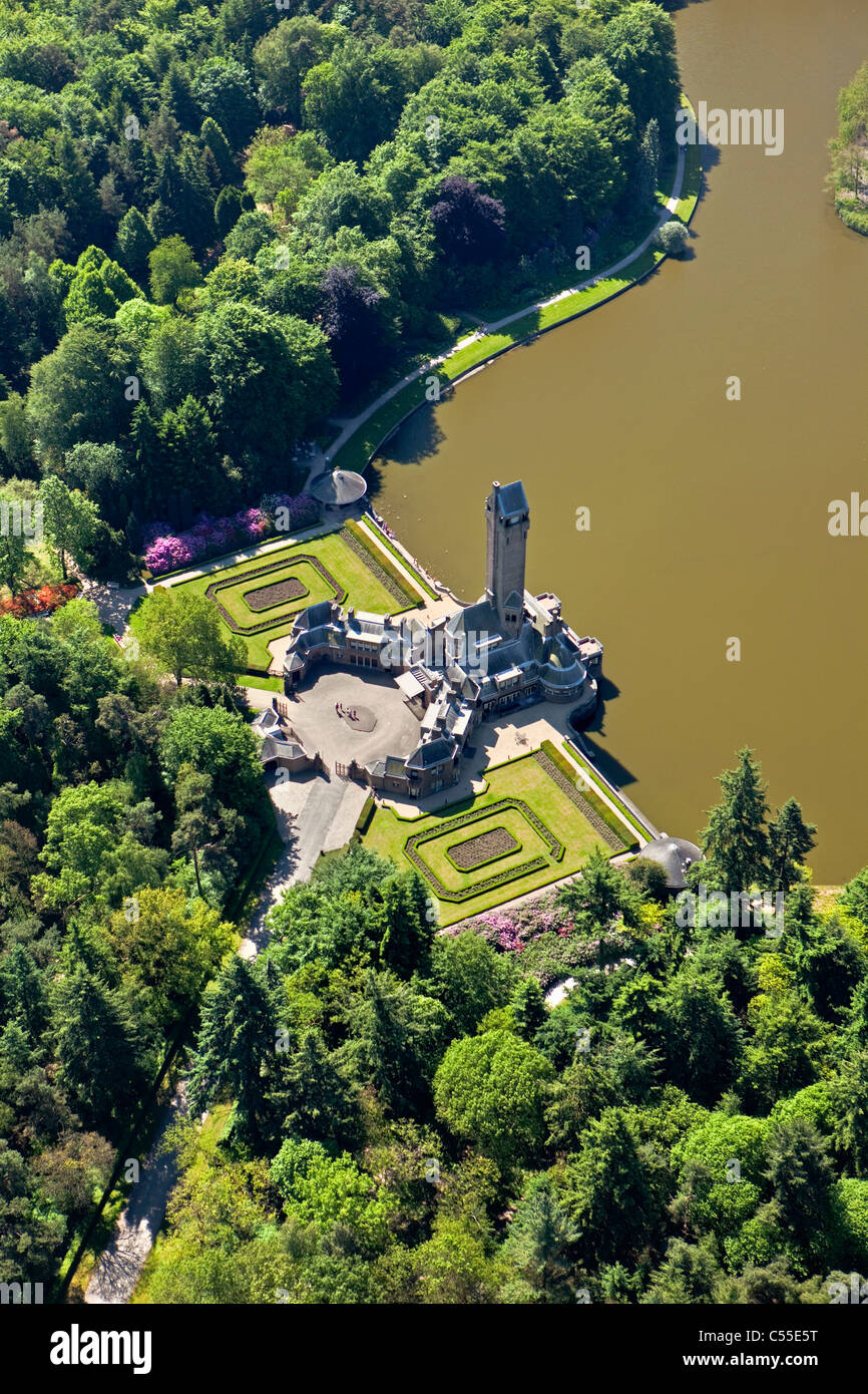 The Netherlands, Otterlo, National Park called De Hoge Veluwe. Hunting lodge Sint Hubertus. Constructed in 1920. Aerial. Stock Photo