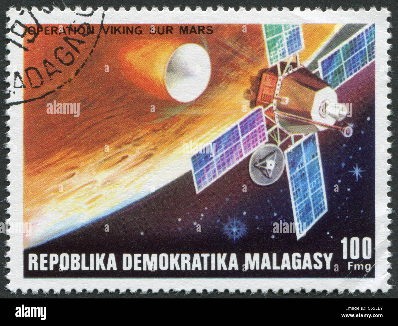 MADAGASCAR - 1976: Postage stamps printed in Madagascar, shows a Viking space probe Stock Photo