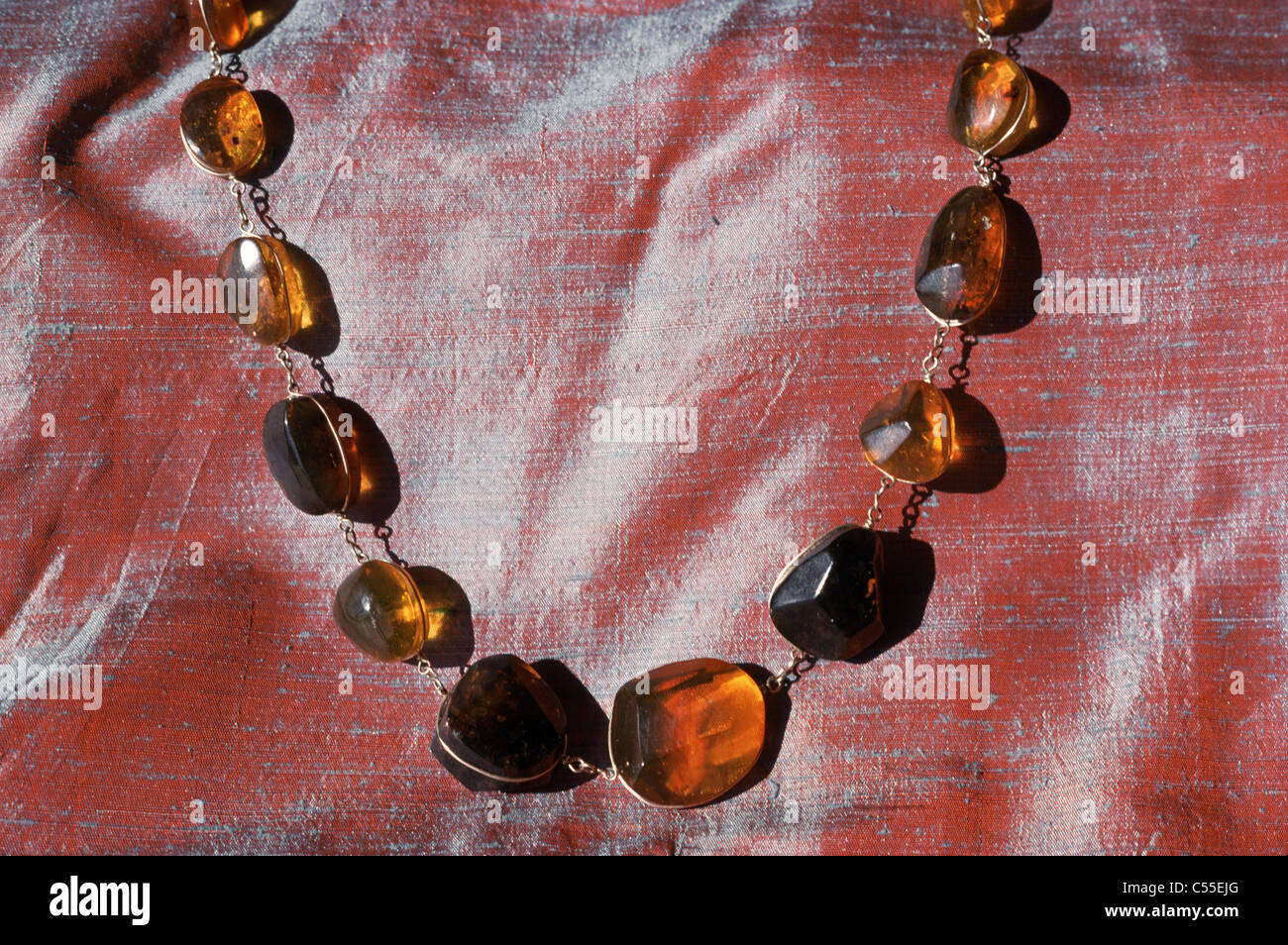 Close-up of an amber necklace Stock Photo