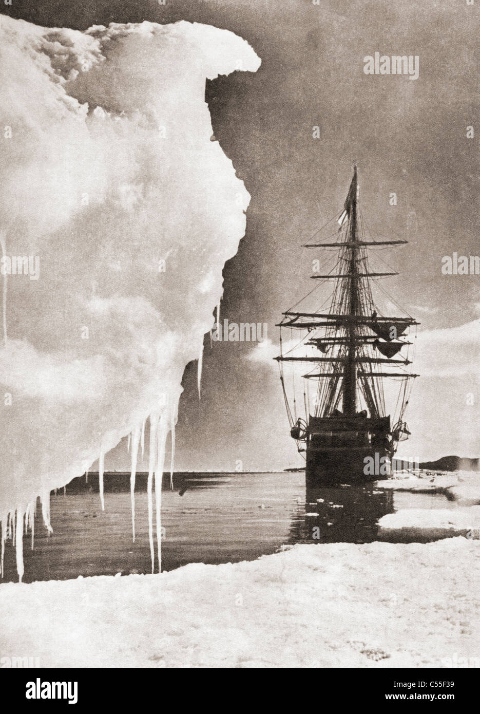 The ship Terra Nova at the south pole during Robert Falcon Scott's Terra Nova Expedition, 1910–1913. Stock Photo