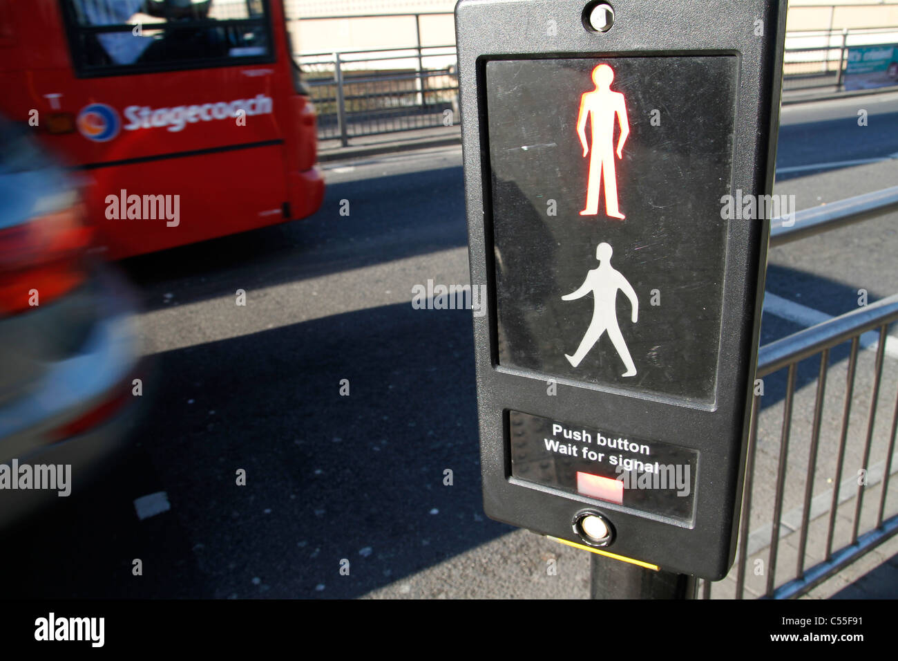 Pedestrian traffic crossing switch at a London street, UK Stock Photo