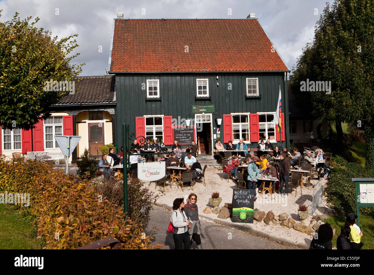 The Netherlands, Epen, Outdoor cafe and hotel called De Herberg. Stock Photo