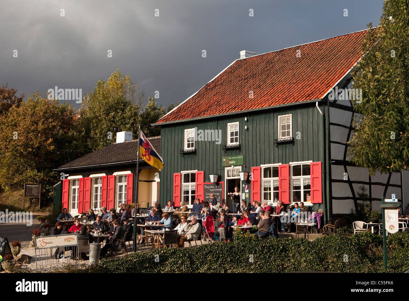 The Netherlands, Epen, Outdoor cafe and hotel called De Herberg Stock Photo