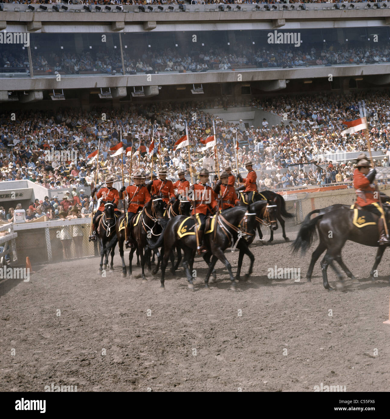 Canada, Alberta, Calgary, Royal Canadian Mounted Police Musical Ride, Mounties performing in ceremony Stock Photo