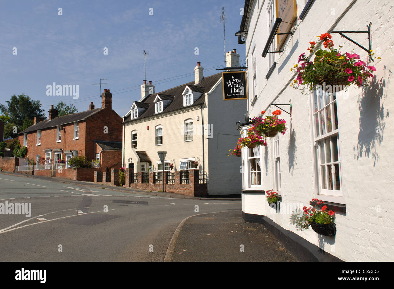 Hartlebury village centre and the White Hart pub, Worcestershire
