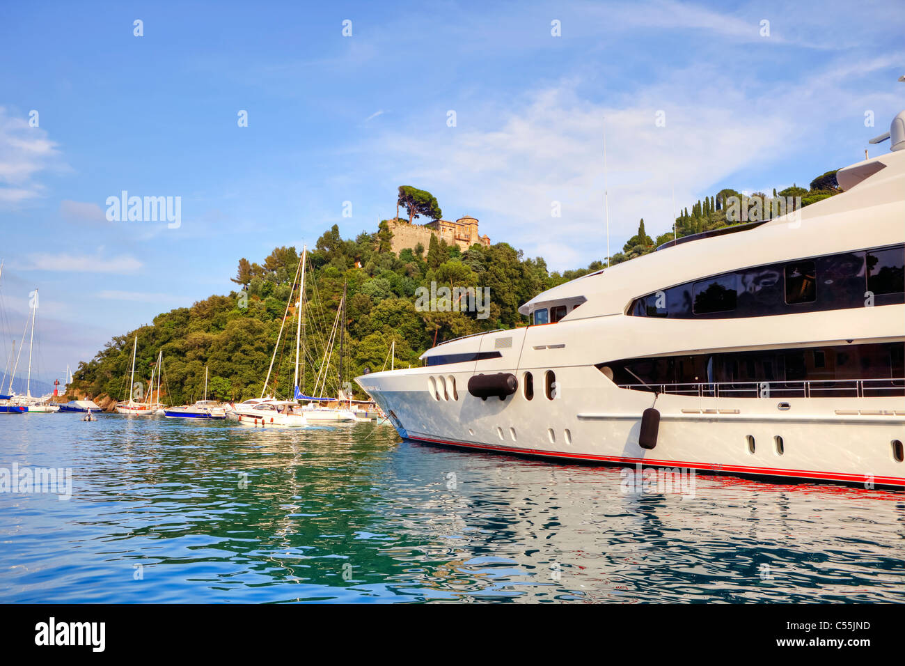 Portofino - a port city in Liguria on the Mediterranean Sea with many yachts. A meeting place for the rich. Stock Photo