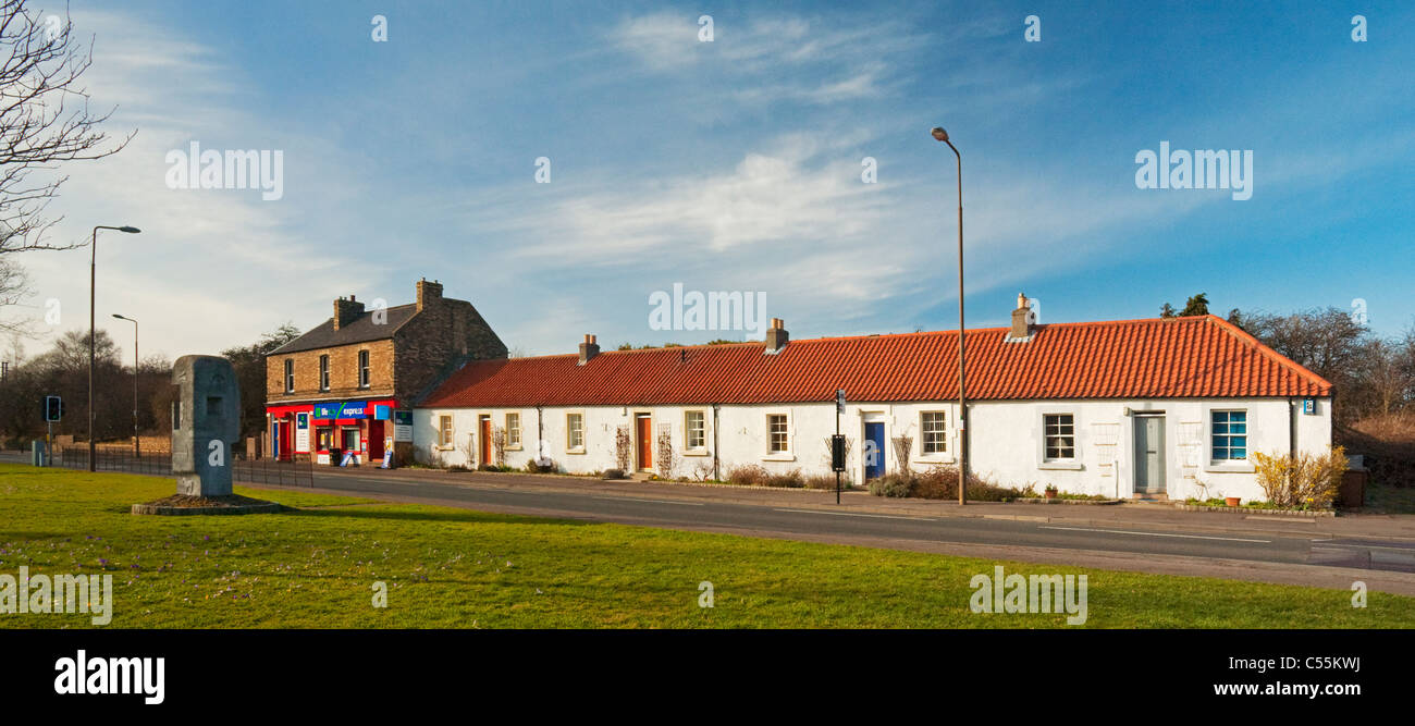 Mining Monument and miners' cottages, Newcraighall, Edinburgh Stock Photo
