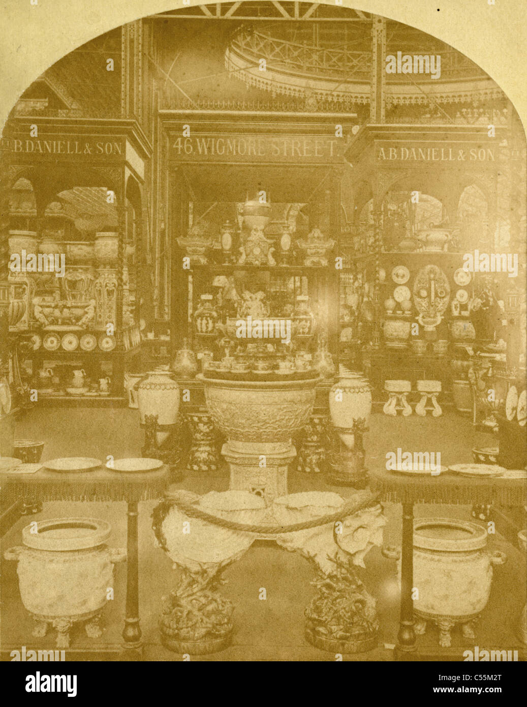 1876 Centennial Exposition or Philadelphia World's Fair. Daniell & Son China Court, Main Exhibition Building. Stock Photo