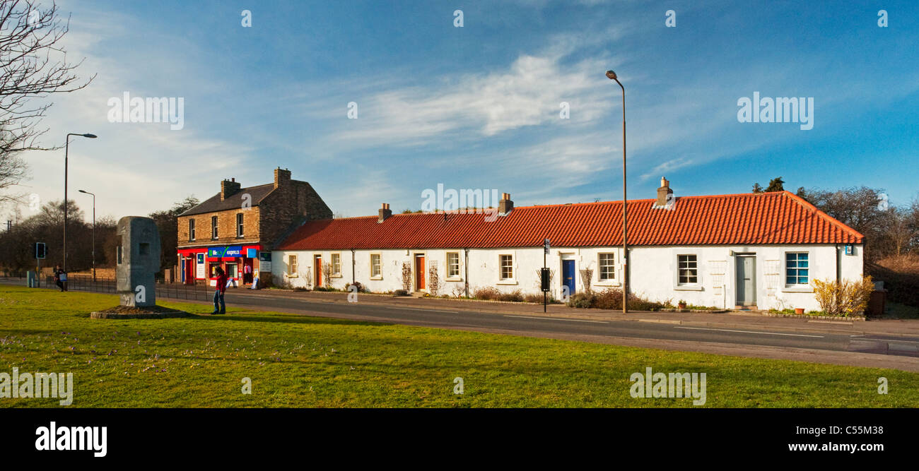 Mining Monument and miners' cottages, Newcraighall, Edinburgh Stock Photo