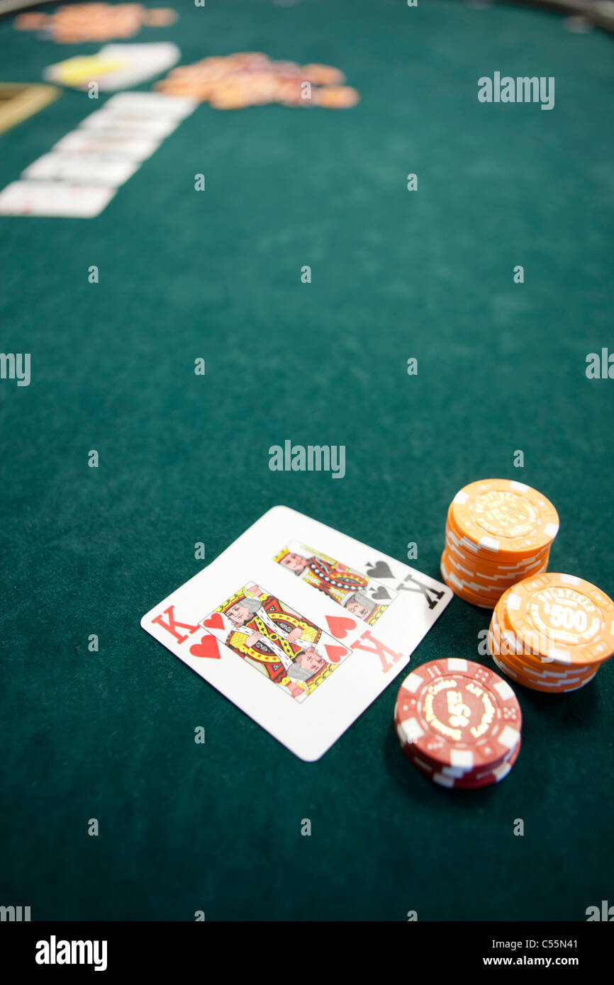 Poker Table Cards and Chips Stock Photo Alamy