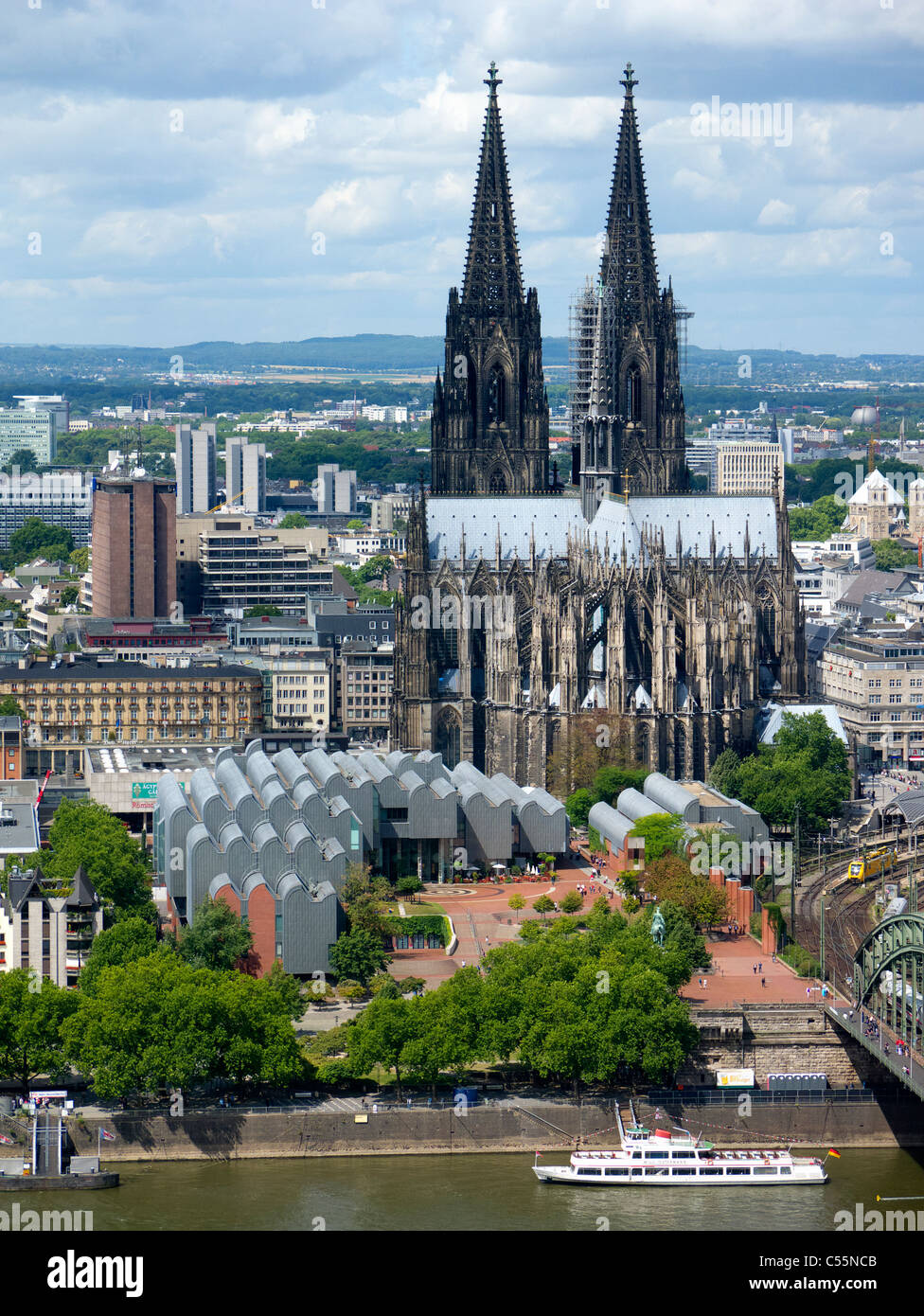 Exterior view of Museum Ludwig and Dom or Cathedral in Cologne Germany Stock Photo