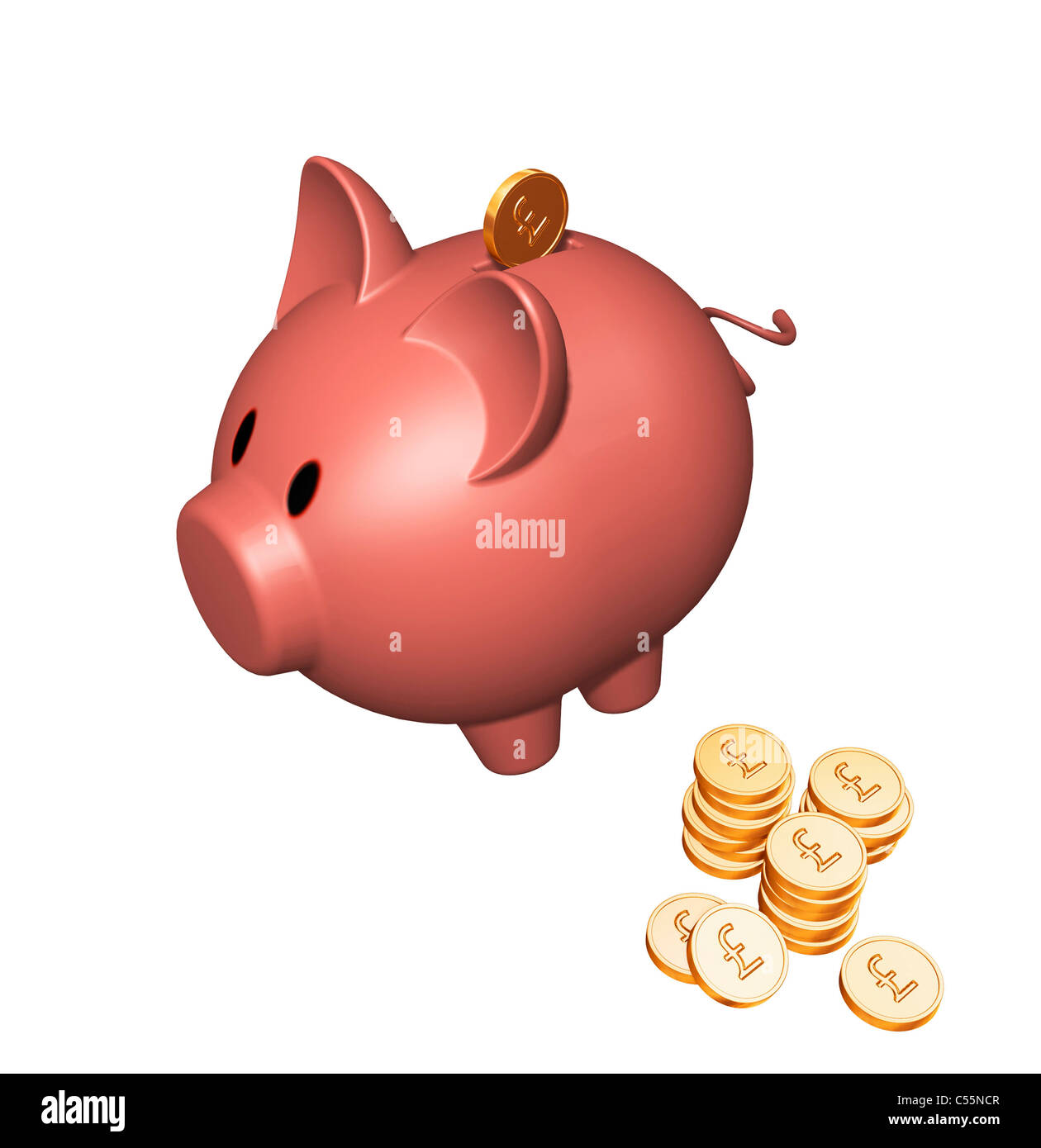3D render of a piggy bank with pound coins Stock Photo - Alamy