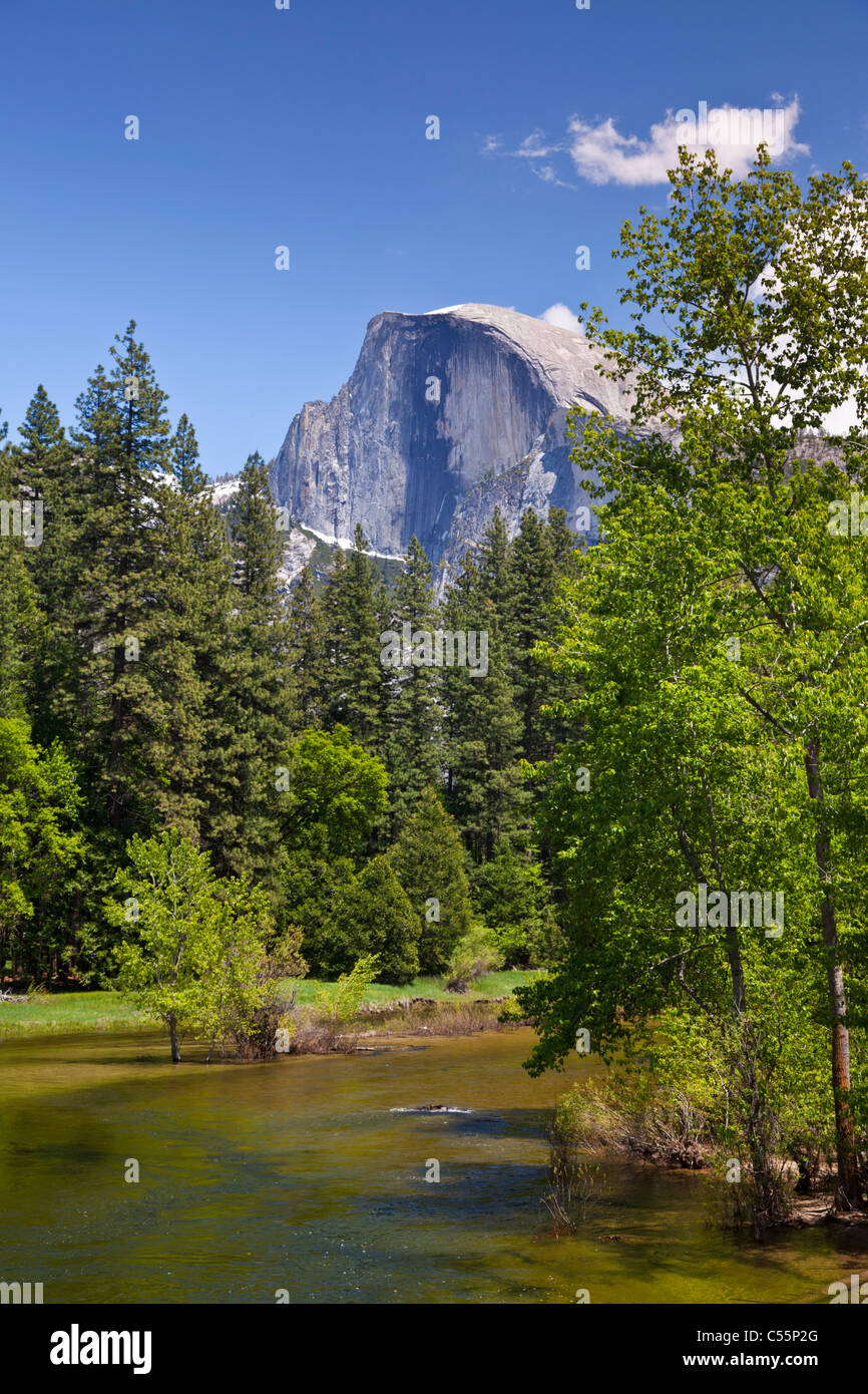Yosemite national park Half Dome Yosemite national park with the Merced river flowing Yosemite Valley Yosemite National Park California USA Stock Photo