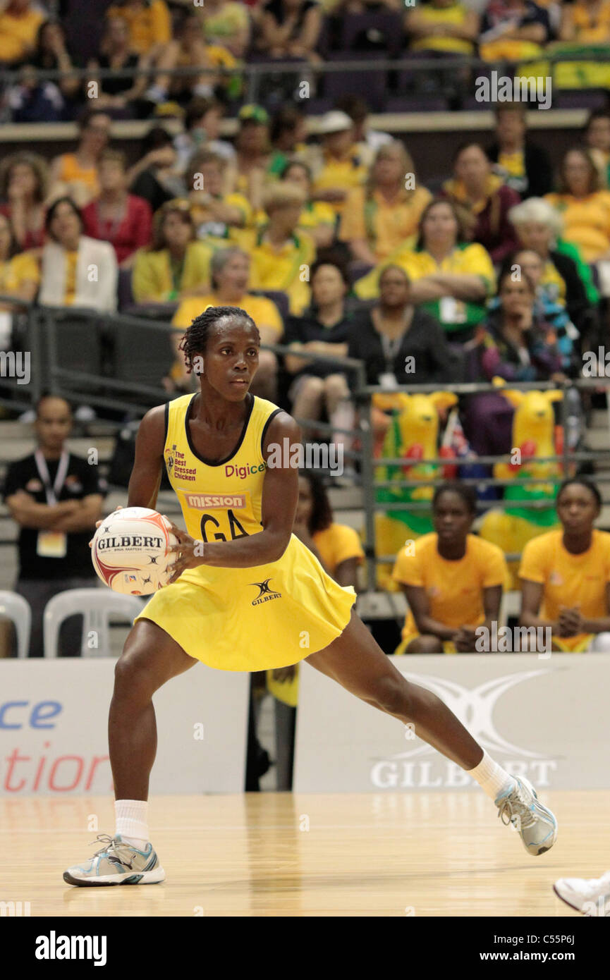 08.07.2011 Anna-Kay Griffiths of Jamaica in action during the Quarter-finals between Jamaica and Trinidad & Tobago, Mission Foods World Netball Championships 2011 from the Singapore Indoor Stadium in Singapore. Stock Photo