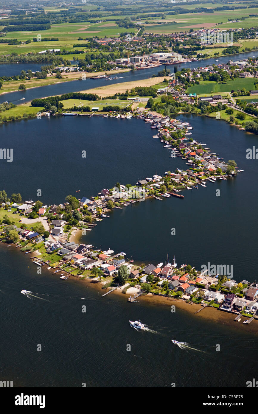 The Netherlands, Veen, Aerial, holiday houses on peninsula. Stock Photo