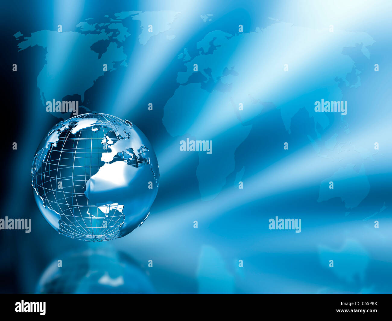 3D render of a globe on a world map background Stock Photo - Alamy