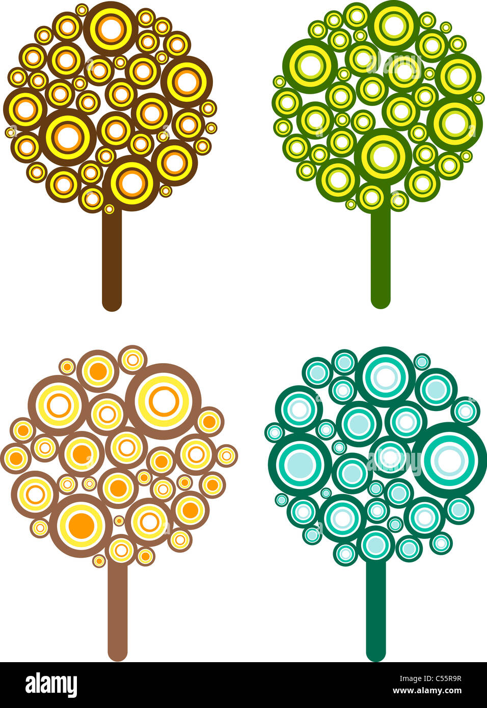 Retro styled tree illustrations Stock Photo