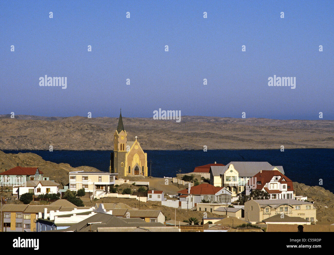 Small town of Luderitz on the SWcoast of Nambia. centre of the diamond rush of the 1920s when the area was German controlled Stock Photo