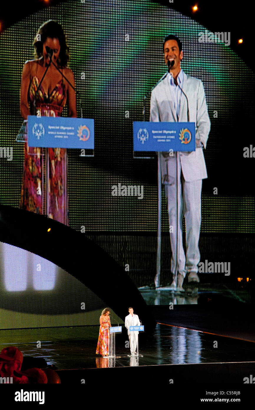 Athens 2011 Special Olympics Opening Ceremony - Vanessa Williams and Marios Fragoulis presenting the event Stock Photo