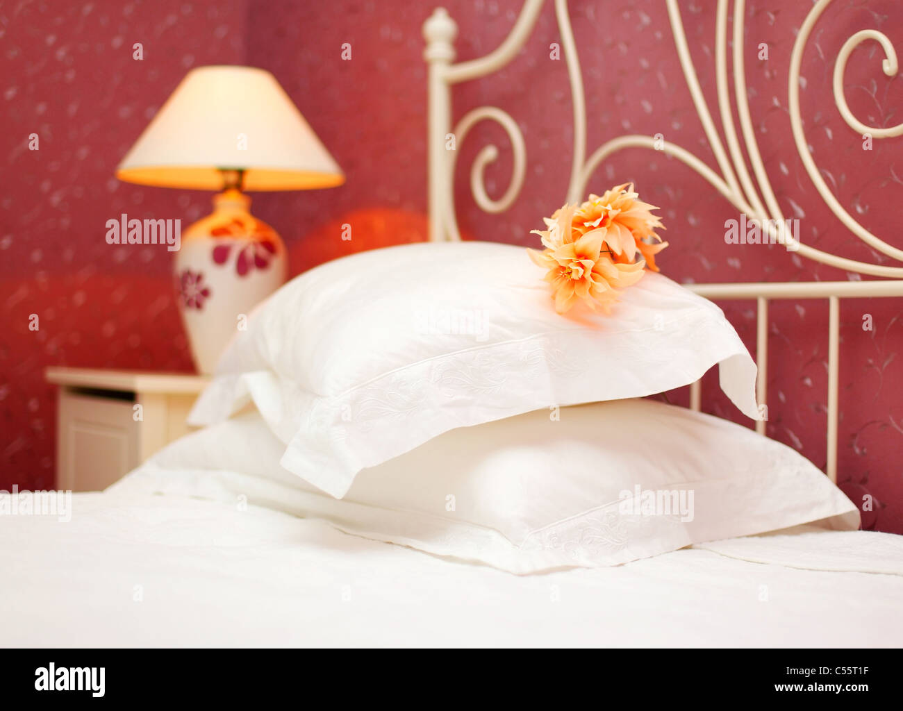 Romantic bedroom luxury interior design with warm light Stock Photo Alamy