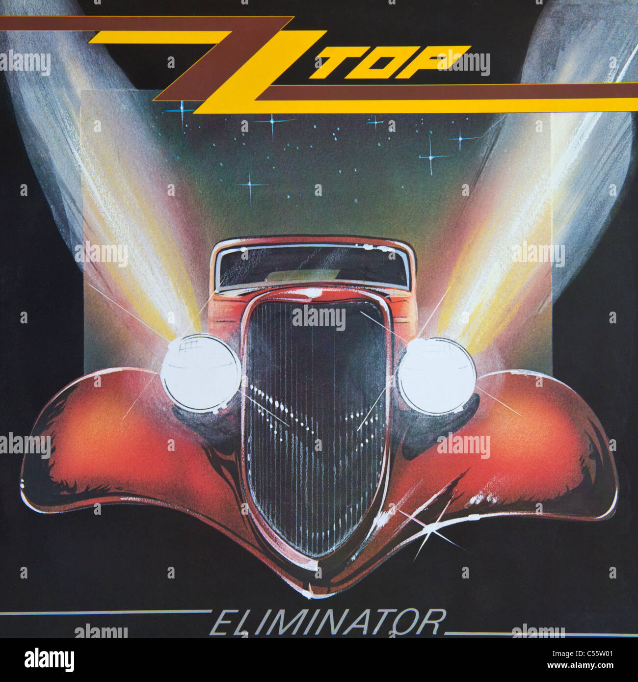 Cover of original vinyl album Eliminator by ZZ Top released 1983 on Warner Bros Records Stock Photo