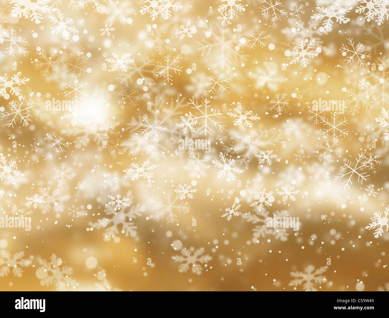 Golden background of falling snowflakes Stock Photo - Alamy
