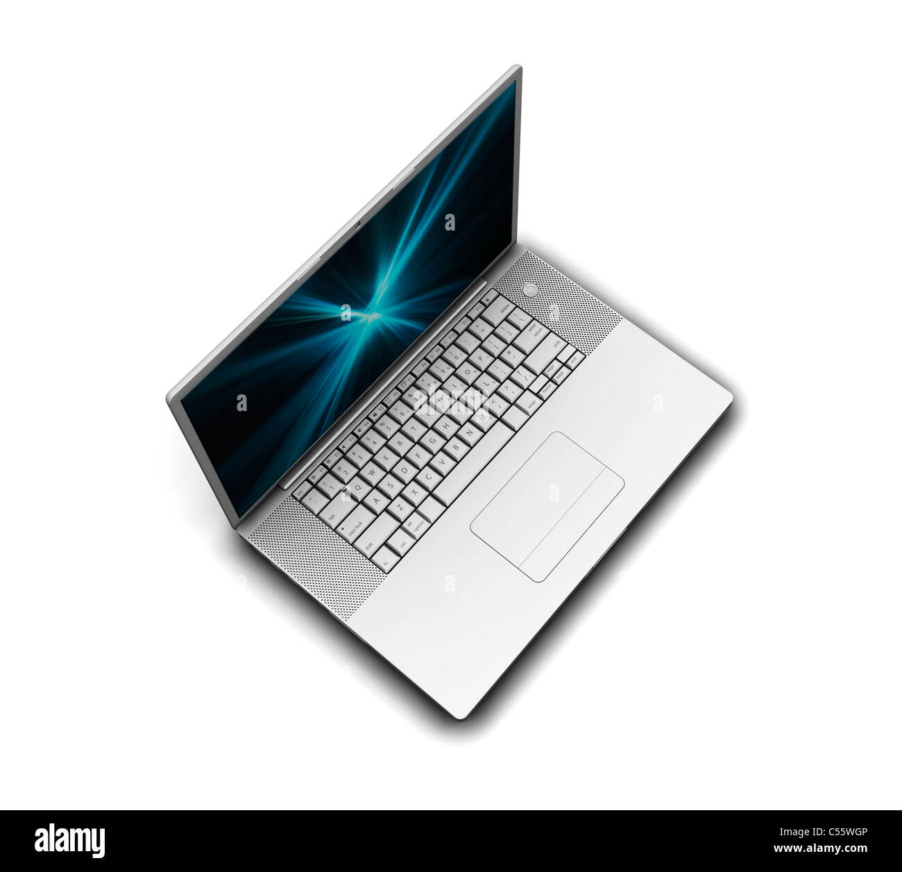 3D render of a computer with an abstract background on the screen Stock ...