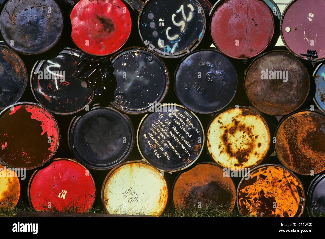 Drums at a junkyard, Edmonton, Alberta, Canada Stock Photo Alamy