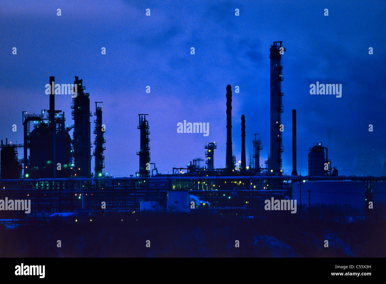 Oil refinery at dusk, Edmonton, Alberta, Canada Stock Photo Alamy