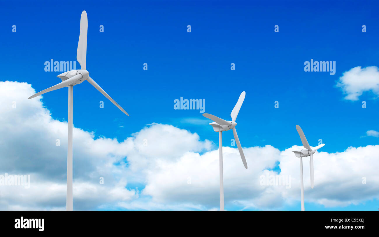 3D render of wind farm turbine and clouds Stock Photo - Alamy