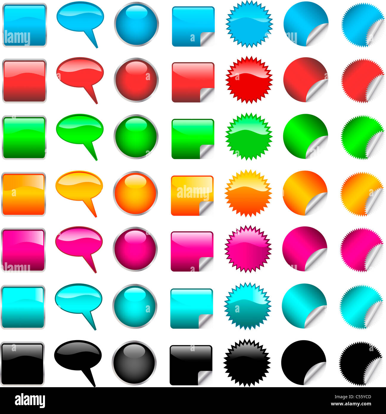 Huge set of different coloured glossy icons Stock Photo - Alamy
