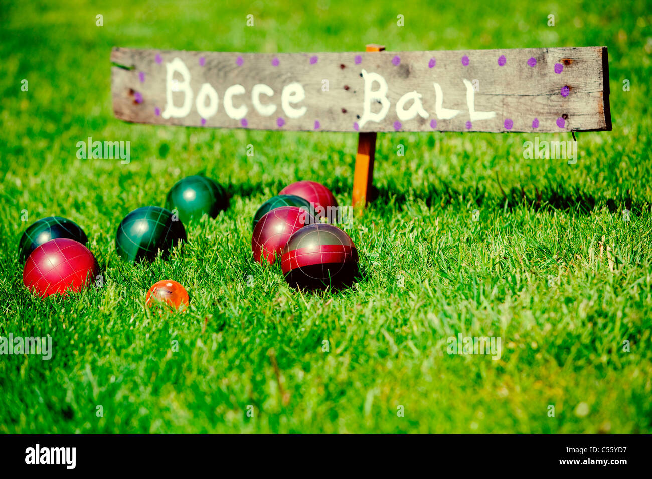 Bocce balls on grass Stock Photo Alamy