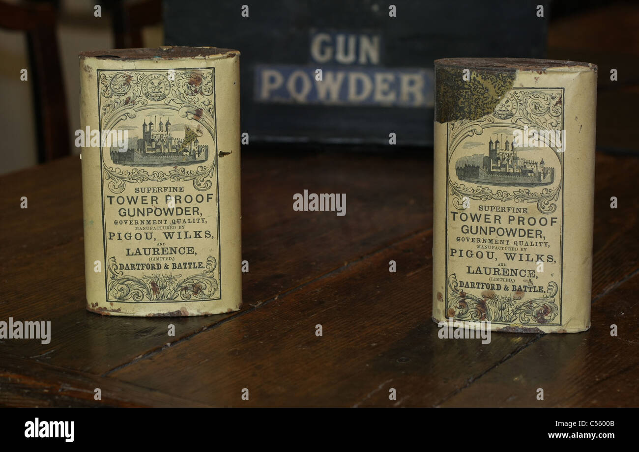 Old gunpowder tins Stock Photo Alamy