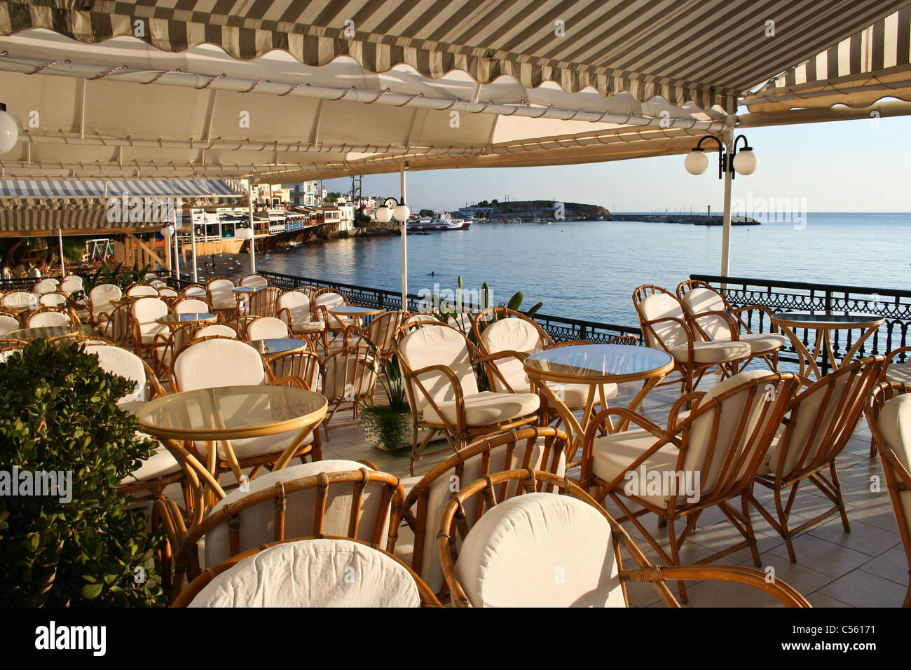 Hersonissos crete greece beach restaurant Stock Photo Alamy