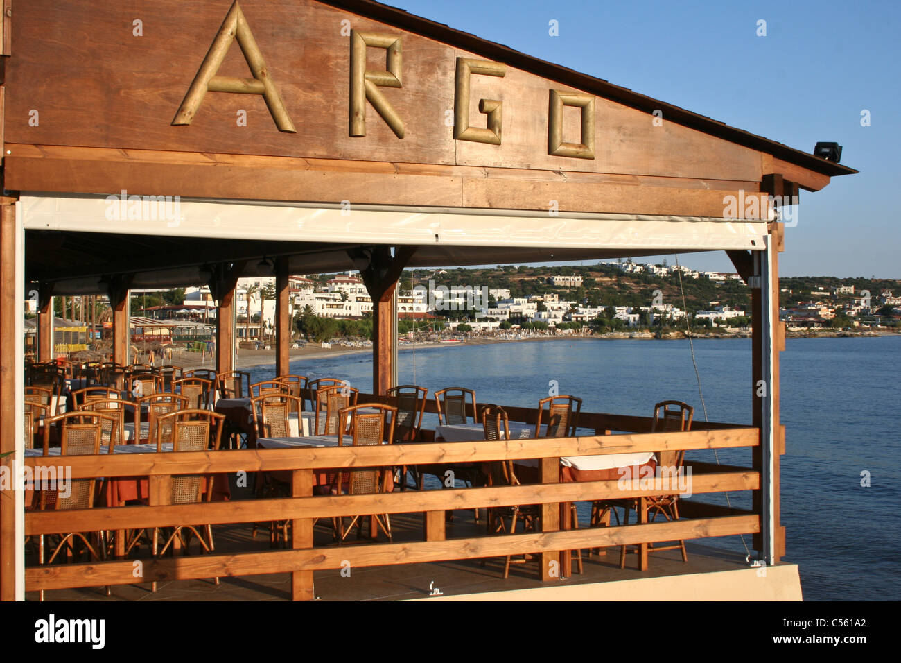 Hersonissos crete greece beach restaurant Stock Photo Alamy