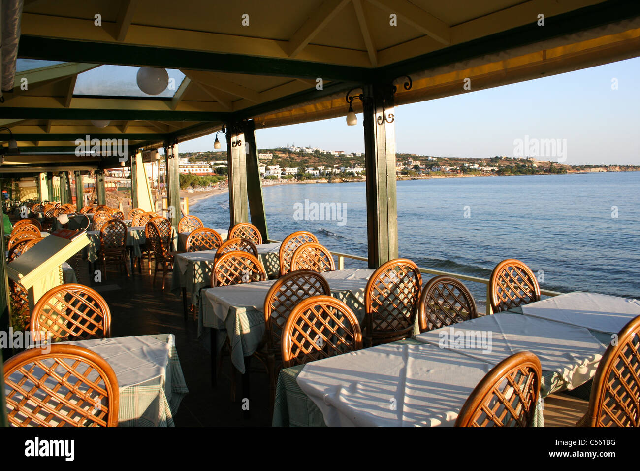 Hersonissos crete greece beach restaurant Stock Photo Alamy