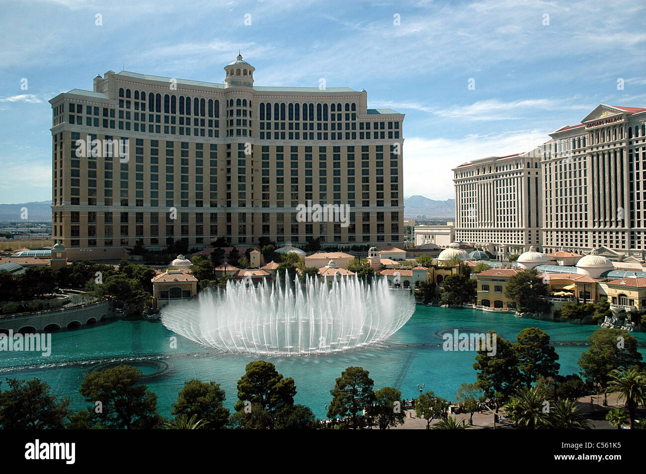 The dancing fountain in the lagoon in front of the Bellagio hotel is