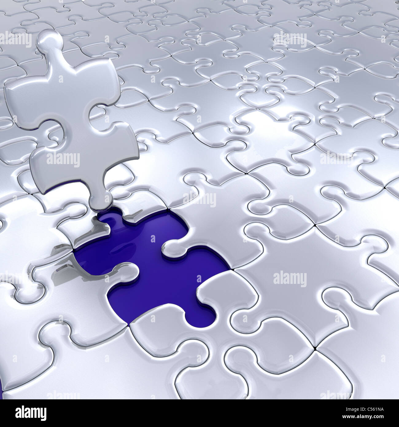 3D render of puzzle pieces with final piece being fitted Stock Photo ...
