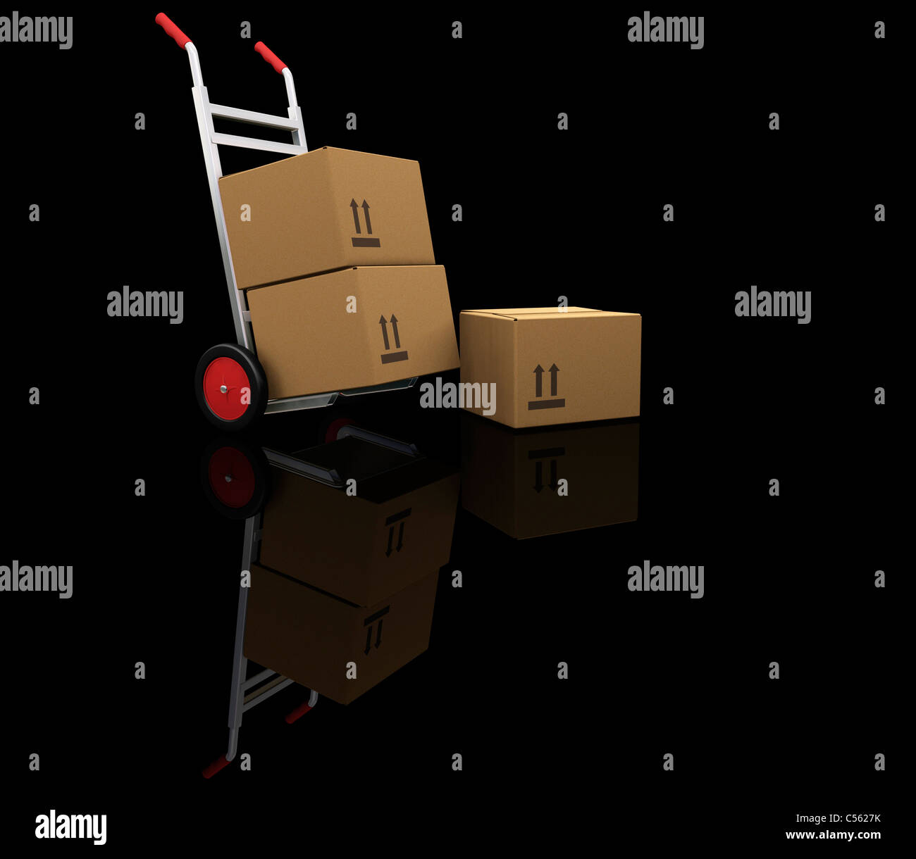3D render of a handtruck with boxes Stock Photo