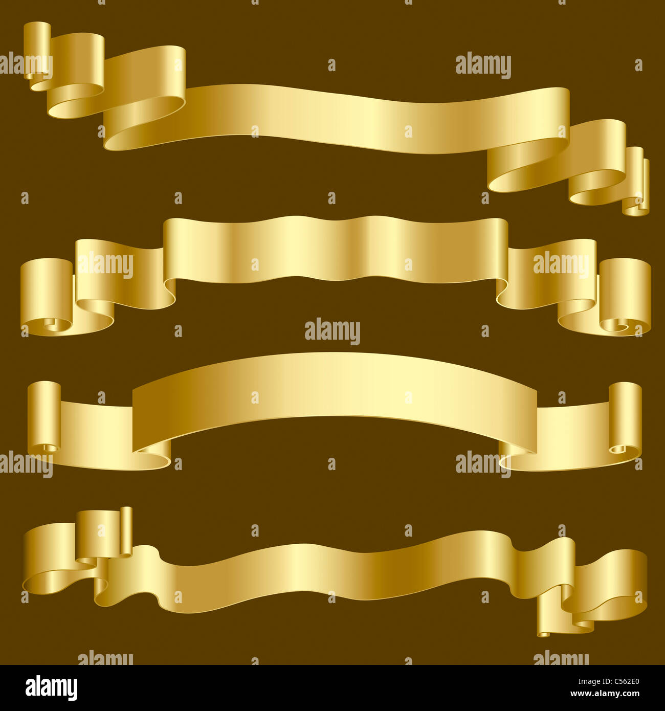 Metallic gold ribbons and banners Stock Photo