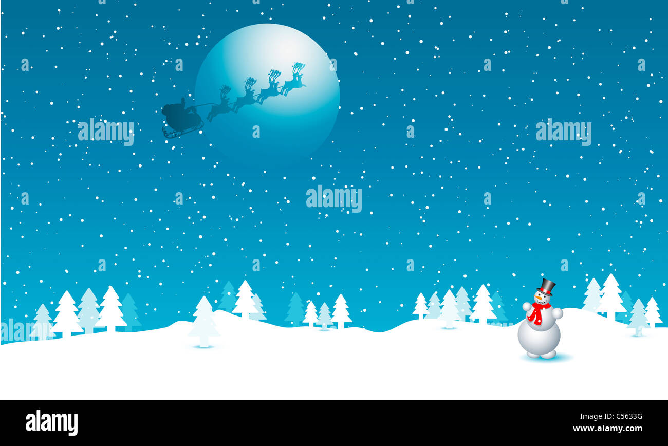 Snowman with santa in the sky Stock Photo - Alamy