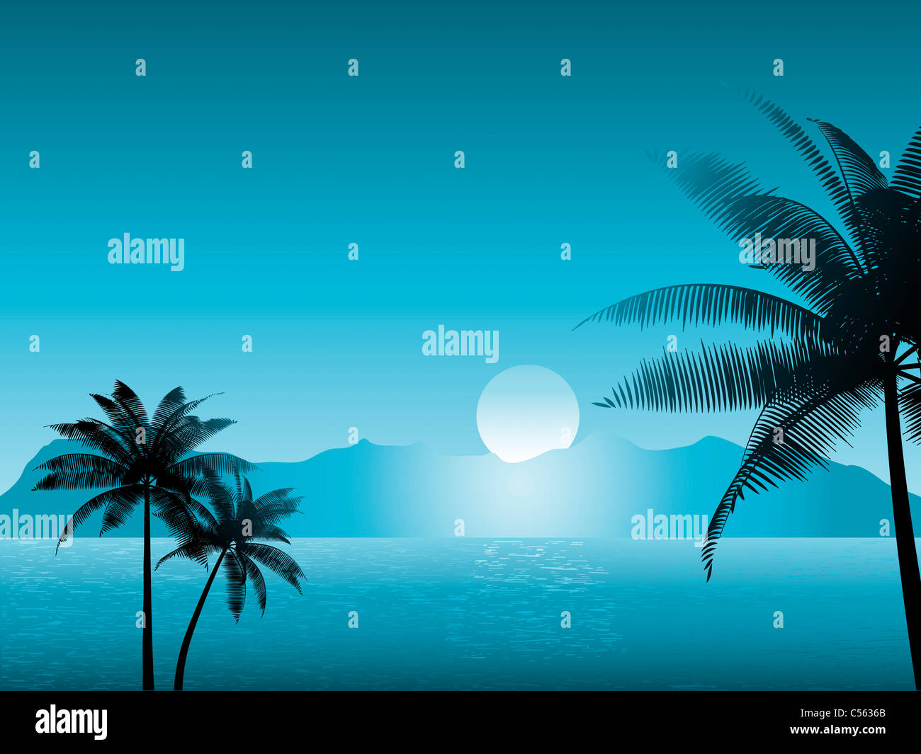 Tropical scene at night with palm trees Stock Photo - Alamy